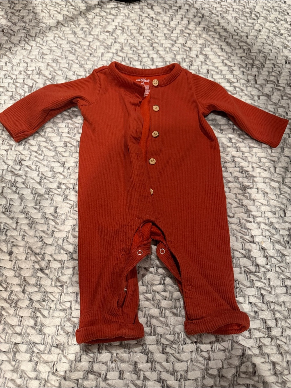 Cat & Jack Rust Waffle Knit Button Front One-Piece
